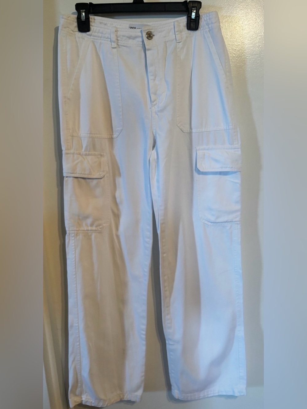 ZARA White Wide Leg Cargo Pants Size M